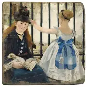 Studio Vertu, Edouard Manet, "The Railway" Tumbled Botticino Marble Trivet, NEW