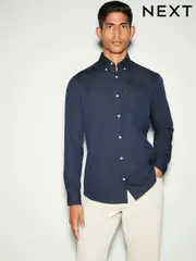 Navy Blue Slim Fit Button Down Easy Iron Oxford Shirt (B26583) | $44