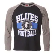 Carlton Blues Official AFL Long Sleeved Team Colours Logo Youth Kids T-Shirt Tee