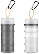 Baderke 2 Pcs Protein Container With Funnels Stand, 4 Stackable Leakproof Dispenser, Portable Keychain Container for Workout, Fitness, Travel (Gray, White)