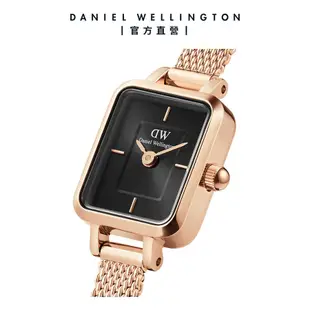 Daniel Wellington 手錶 Quadro Mini 15.4x18.2ｍｍ 方糖系列編織小方錶-樹莓黑錶盤-兩色任選(DW00100647 DW00100652)/ 香檳金