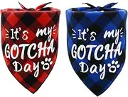 2 Pack Dog Birthday Bandana for Boys and Girls It’s My Gotcha Day Print Scarf Bibs Accessories for Pet Birthday Gift Red and Blue