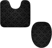 Toilet Lid Cover and U-Shaped Toilet Floor Mat Set of 2 Pieces, Black Background Toilet Mat Set, Machine Washable Seat Covers Non-Slip Absorbent Rugs