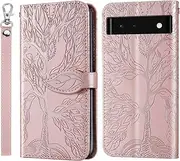 CXTCASE for Google Pixel 6a Case PU Leather Folio Flip Cover with Card Slots, Magnetic Wallet Phone Case for Google Pixel 6a - Rose Glod