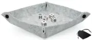 Dice Rolling Tray Folding Grey Felt Mat + White Poker Dice Clubs Ace Squared
