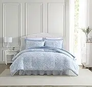 Laura Ashley- King Comforter Set, Cotton Reversible Bedding Set with Matching Sham(s), Farmhouse Home Décor (Bedford Blue, King)