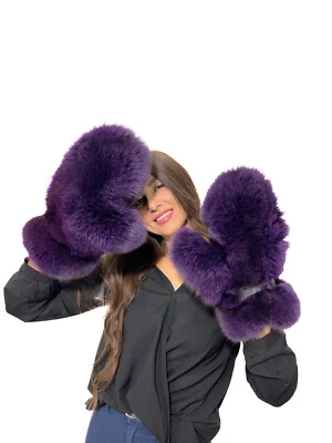 Giant Fox Fur Mittens Saga Furs Purple Color Fur Gloves Regular Women's Size