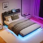 Floating Bed,DoubleSize Bed Frame with LED Lights and Charging Station,Double...