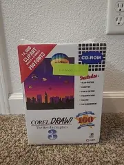 COREL DRAW 3 SOFTWARE The Best in GRAPHICS PC WINDOWS Retail Big Box CD-ROM NOS!
