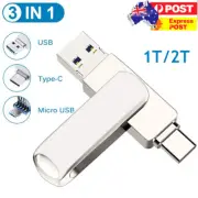 Type C USB 3.0 Flash Drive 1TB 2TB 3 in 1 Memory Photo Stick for Samsung Android
