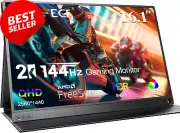 16.1" 2K Portable Gaming Monitor, 144Hz, QHD, FreeSync, HDR, USB-C, Cover, Stand
