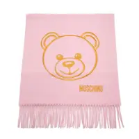 在飛比找momo購物網優惠-【MOSCHINO】泰迪熊臉純羊毛寬版流蘇圍巾(008 粉紅