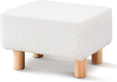 Ottoman,Modern Footrest with Soft Padded Seat,Teddy Velvet Foot Stool with Wood