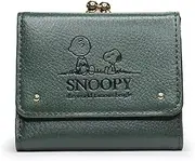 [スヌーピー] Snoopy Women's Wallet, 3-fold, Character Goods, Embossed Mini Wallet, Green, Green, フリー