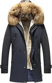 [Haitpant] Men Winter Fur Liner Jackets Fur Coat -40℃ Long Parka Big Fur Windbreaker Windproof Coat