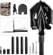 Zune Lotoo Tactical Shovel Survival Tool, 18 in 1 Small Camping Folding Multitool Compact Entrenching Tool Heavy Duty for Hiking Backpack Emergency Spade Lightweight Car Truck Gift Survivalist,Black
