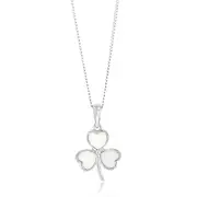 Sterling Silver Rhodium Plated White Shell Pearl Three Leaf Clover Pendant