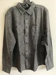 New RVCA Button Up Long Sleeve Street Style Flec Flannel Casual Shirt Size L Blk