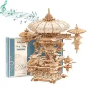 3D Wooden Puzzles for Adults, SkyCity Music Box Model Kit, 600+ Pcs Cityscape...
