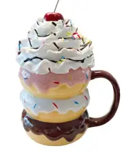 DEZICAKES Doughnut Coffee Mug w/ Fake Whip Cream Sprinkles & Cherry