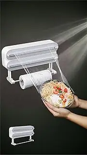 Honwor Magnetic Wall-Mounted Food Wrap Cutter - Reusable 3-in-1 Tin Foil & Cling Film Dispenser - Easy & Neat Cutting - Grey