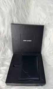 Saint Laurent "For You" YSL Black Leather Metal Purse Travel Compact Mirror