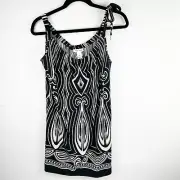 White House Black Market Dress Flowy Black Patterned Dress Stretch Vacation NEW