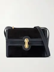 [Savette] Savette - Symmetry 19 Leather-trimmed Suede Shoulder Bag - Black - One size One size Black