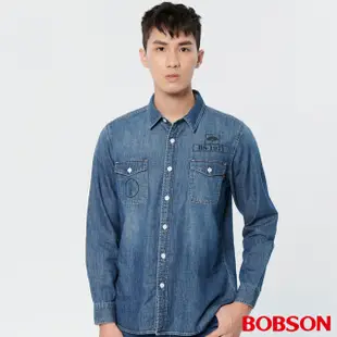 BOBSON 男款水洗牛仔印圖襯衫(37003-53)