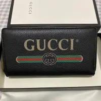 在飛比找Yahoo!奇摩拍賣優惠-GUCCI 496317 小牛皮GG Logo拉鍊式長夾