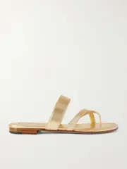 [Manolo Blahnik] Manolo Blahnik - Susa Metallic Leather Sandals - Gold - IT40 IT 40 Gold