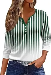 [Valtorixia] 3/4 Length Sleeve Women Henley V Neck Tops Casual Length Button Down Shirt Floral Print Blouses Plus Size Trendy Comfy Tees (color-b-30,Medium)