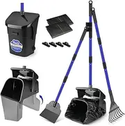 SlowTon Pooper Scooper - Swivel Bin & Rake & Spade Kit with 20 Poop Bags - Dog Pooper Scooper with Adjustable Long Stainless Handles for Large Medium Small Dogs (Blue)
