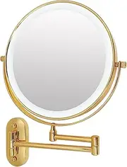 9" Magnifying Mirror with LED Lights Bathroom Large Illuminated Wall Mounted Vanity Mirror for Makeup Shaving (with LED Lights,Bright Luxury Gold 7X Magnification)