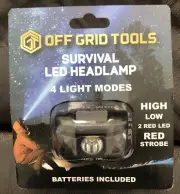 Off Grid Tools Survival LED Headlamp Adjustable Strap Black 4 Ligths Modes.