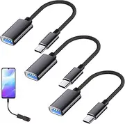 USB C to USB Adapter, 3 Pack USB A to USB C Adapter, USB to USB C Adapter Female to Male Converter, Compatible with iPhone 16 & 15 Pro/Max/Plus, MacBook Pro/Air, Samsung, Pixel (Black)