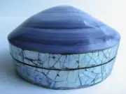 Natural Purple Clam Shell & Abalone Trinket Box Lined with hinged lid.