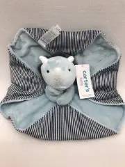 Carters Baby Boy Blue Dino Dinosaur Security Blanket Lovey Plush Striped 68113