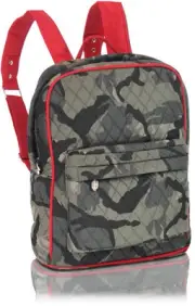 QUILTED BACKPACK Green Camo Red Trim Book Tote Bookbag Bag Day Overnight Carryon