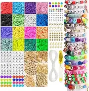 5860 PCS Clay Beads Bracelet Kit for Bracelet Making,16 Colors Flat Round Polymer Clay Beads with Pendant Charms Kit Letter Beads and Elastic Strings for Jewelry Making Kit & Craft Supplies