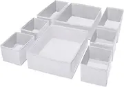 (8 Set) Puricon Clothes Organizers Dresser Drawer Organization, Foldable Closet Organizer Underwear Basket Cubes Containers for Storing Bras, Baby Clothing, T Shirt, Socks, Scarves, Ties -White