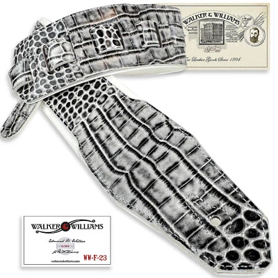 Walker & Williams F-23 Black Water Alligator Strap 3" Wide Arctic White Backing