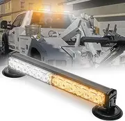 BooYu 13.5" Battery Powered Emergency Strobe Lights Bar for Truck Vehicle Trailer Rechargeable Roadside Wireless Rooftop Mini Hazard Flashing LED Beacon Warning Light w/Magnetic Base (Amber/White)