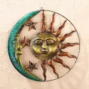 Large Metal Sun Metal Wall Art Sun and Moon Metal Wall Decor Sun and Moon Metal Wall Art Outdoor for Home Garden Patio Porch Fence Decoration Green A(