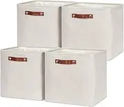 HNZIGE 13x13x13 Cube Storage Bins, Fabric Storage Cubes Baskets for Shelves, Set of 4, Cube Storage Baskets with Handles Foldable Storage Baskets for Organizing Clothes, Toys, Closet, Nursery(Cream)
