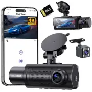X5 4K WiFi Dash Cam Front and Rear Inside, 2160P+1080P+1080P FHD 3 Channel Da...