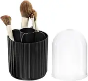 Covered Makeup Brush Holder 360° Rotate Lipstick Holder Organizer 5 Slot Brush Container With Dustproof Clear Lid Makeup Organizer
