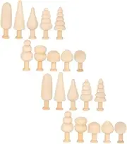 Generic 20pcs Painted Wooden Plant Mini Blank Small Art Figurine Ornaments Block Artificial Olive Tree Unpainted Board Non Bricolage Resource Woods Peg Tree Vines Tiny Part Play Khaki