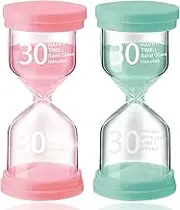 Heatunk Set of 2 Vibrant 30-Minute Hourglass Sand Timers - Ideal for Kids Games, Classroom, Home, Office, and Kitchen Use (Green + Pink)