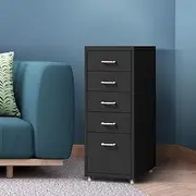LEVEDE Mobile File Cabinets with 5 Drawers Chest Wood File Cabinet Rolling Storage Dresser with Wheels, Bedside Cabinet Organiser, for Living Room, Bedroom, Office(Black)